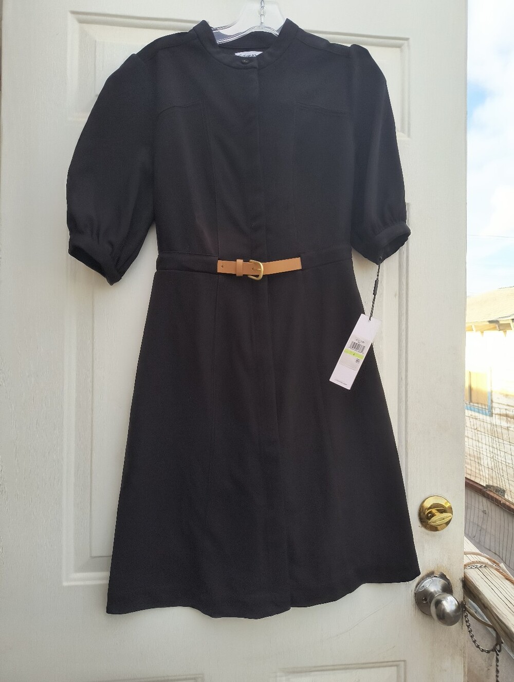 Calvin Klein NWT Black Midi Dress with Tan Belt 4
